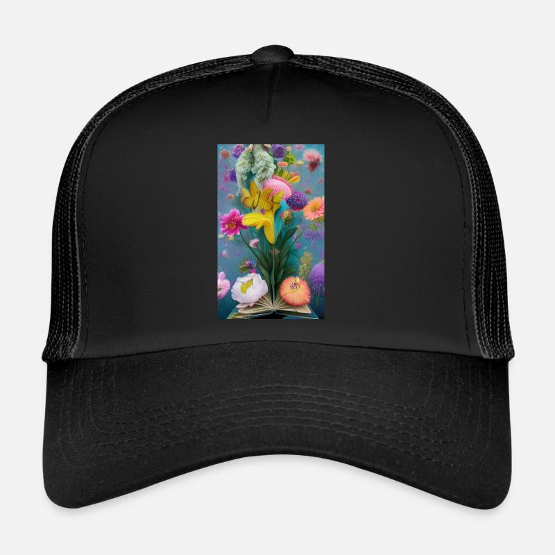 Flowers Bursting from a Book Trucker Cap