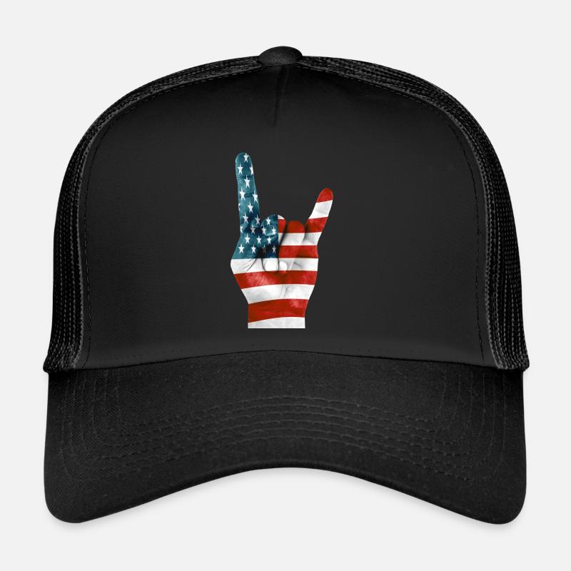 American flag on a Rock'n'Roll hand Trucker Cap