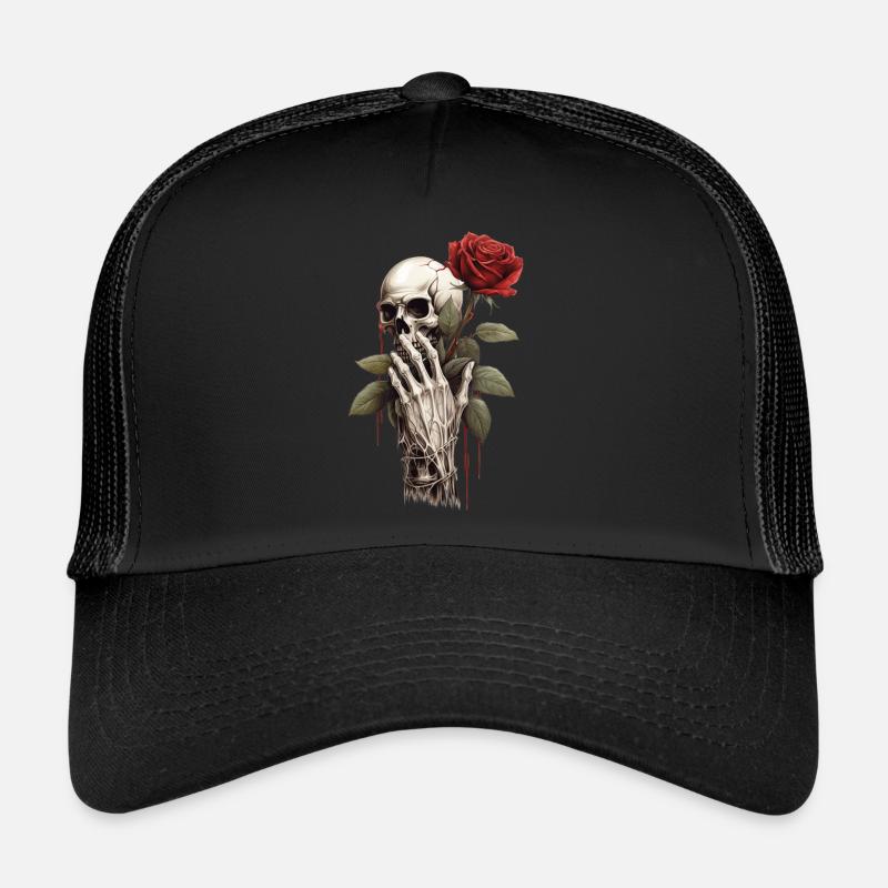 Tête de main de rose squelette Casquette trucker 