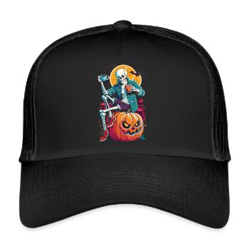Squelette sur citrouille - Pause-café style Halloween - Casquette trucker  - noir/noir - Devant