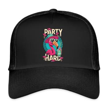 Flamingo Party Modus - Feiere wie ein Flamingo - Trucker Cap - Schwarz/Schwarz - Vorne