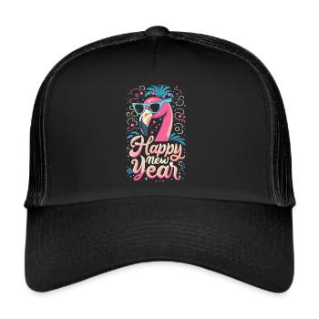 Happy New Year with Flamingo Charm - Trucker Cap - black/black - Front