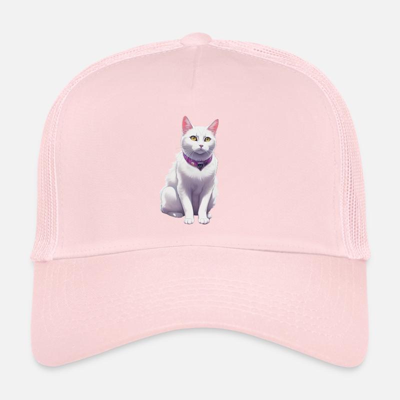 Chat blanc avec un collier violet Casquette trucker 