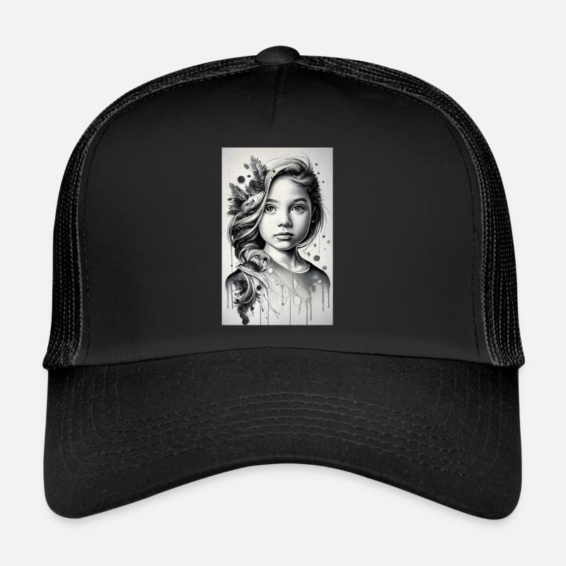 Fille en noir et blanc Casquette trucker 