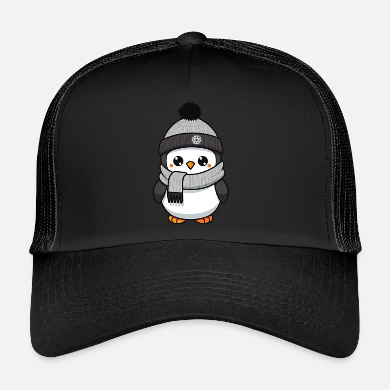 Pinguin Winter Comic - Trucker Cap - Schwarz/Schwarz