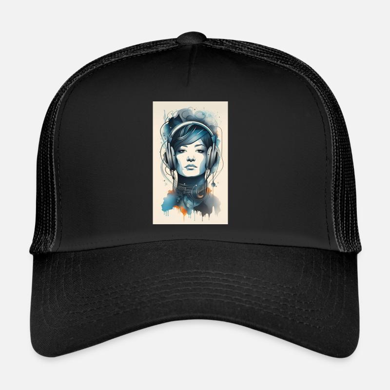Lady Headphone Music Poster - Trucker Cap - black/black
