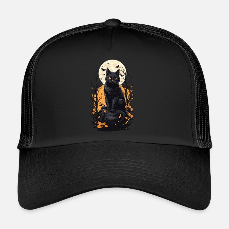 Conception esthétique de la pleine lune de chat d’Halloween Casquette trucker 