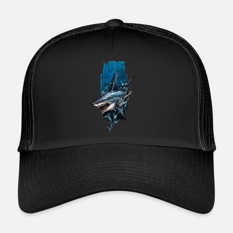 Conception de requin féroce : Prédateur bleu profond Casquette trucker 