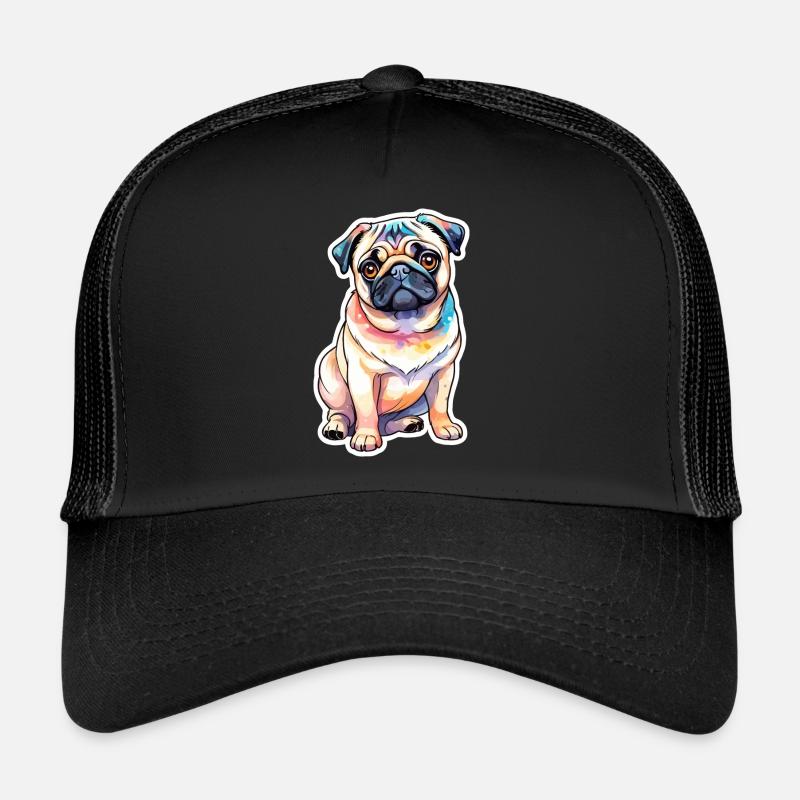 Mops Wasserfarben - Trucker Cap - Schwarz/Schwarz