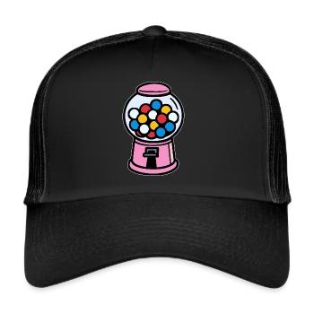Pinker Retro Kaugummiautomat - Trucker Cap - Schwarz/Schwarz - Vorne