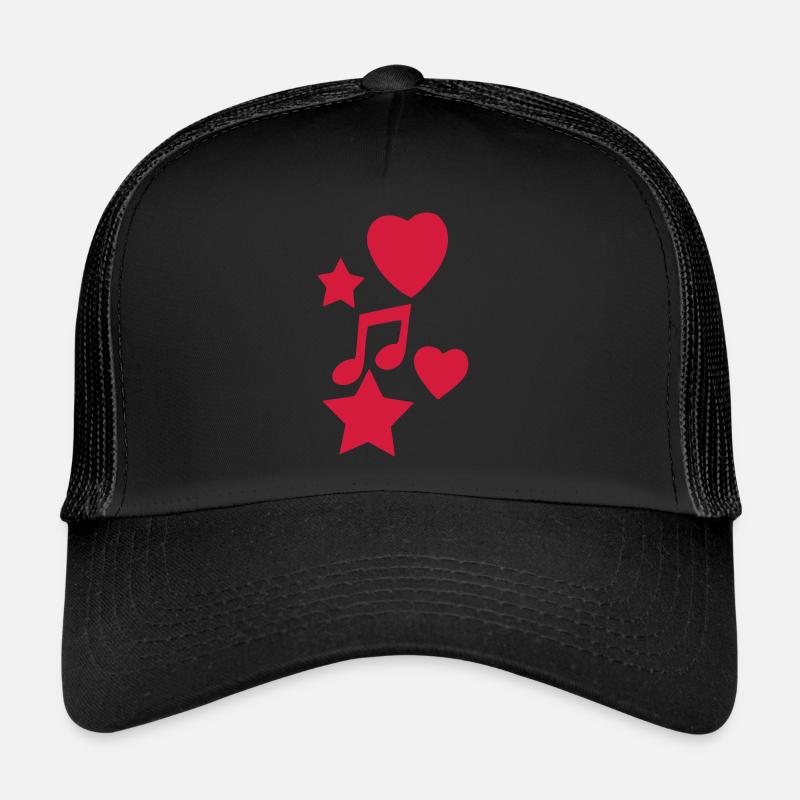 Note mit Herzen und Sternen - Trucker Cap - Schwarz/Schwarz