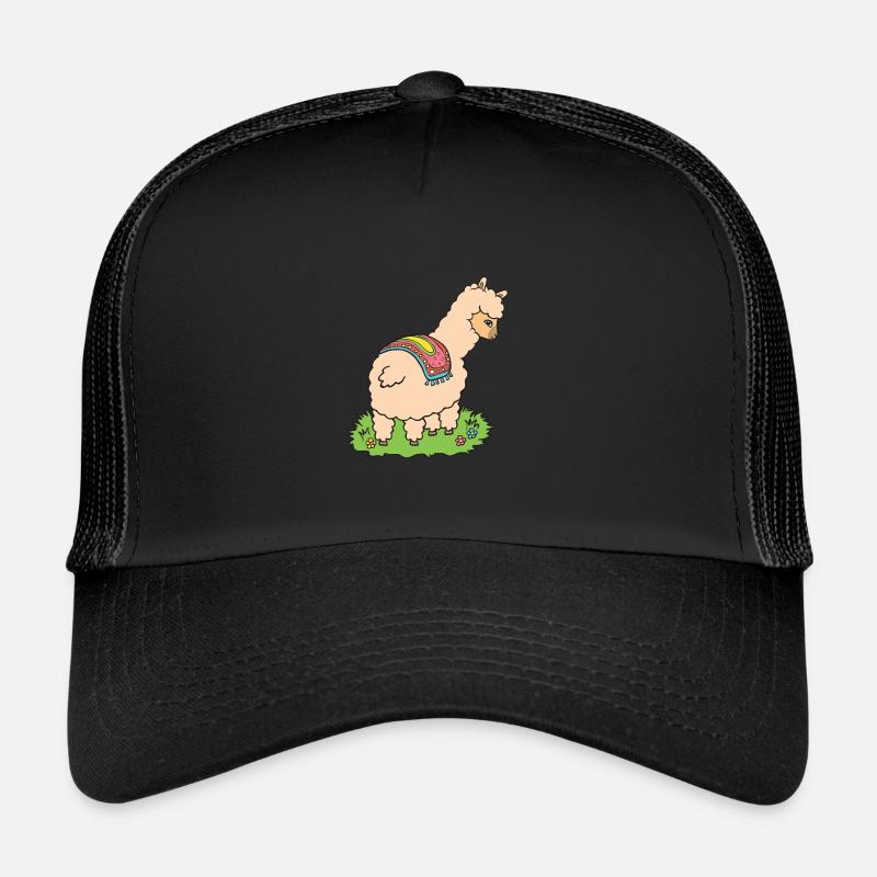Alpaka auf Wiese. - Trucker Cap - Schwarz/Schwarz