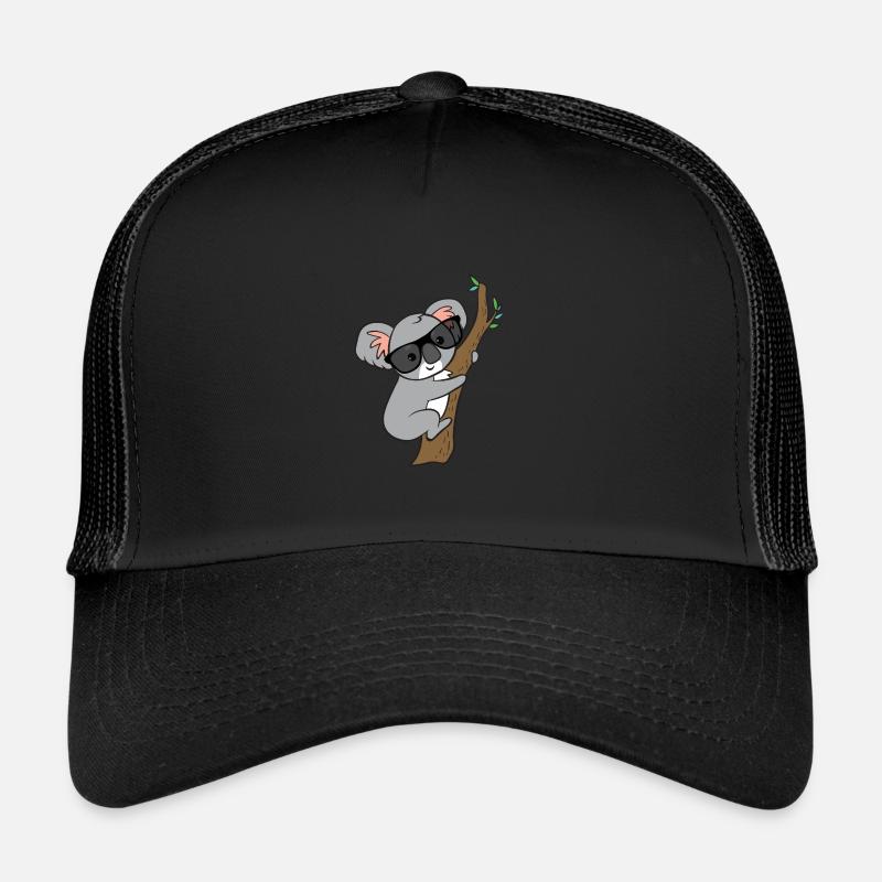 Koala mit Brille auf Baum - Trucker Cap - Schwarz/Schwarz