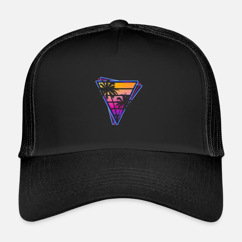 Retro Wave Palms Vaporwave Synthwave Logo Trucker Cap
