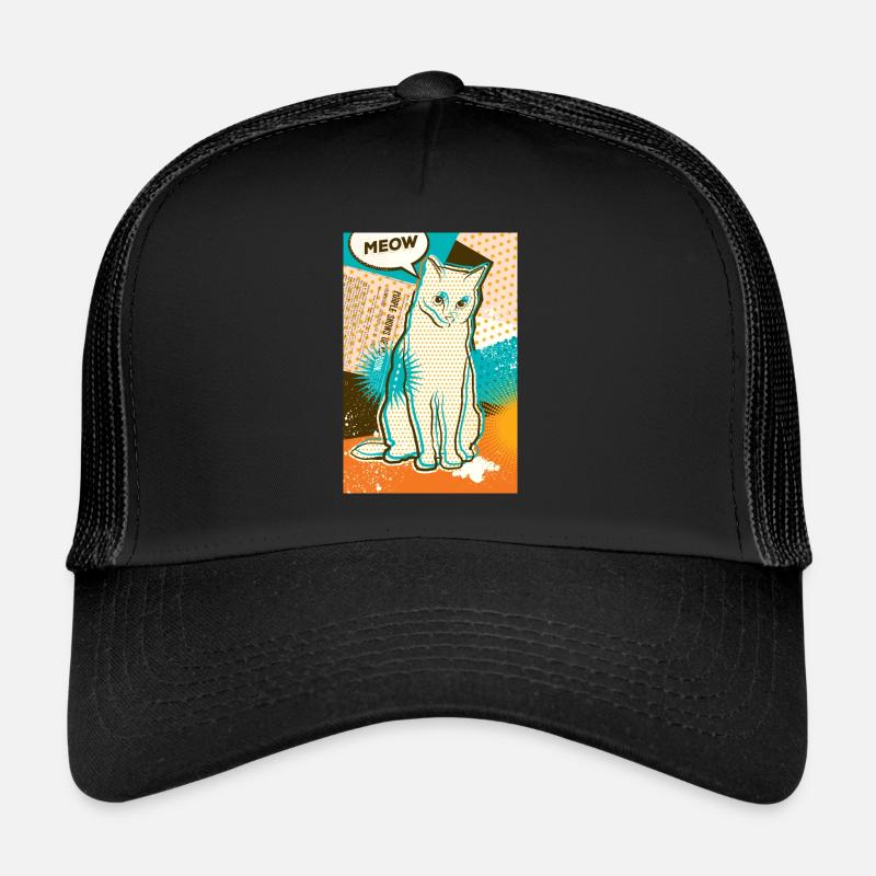 Chat MEOW, pop art, collage - Casquette trucker  - noir/noir