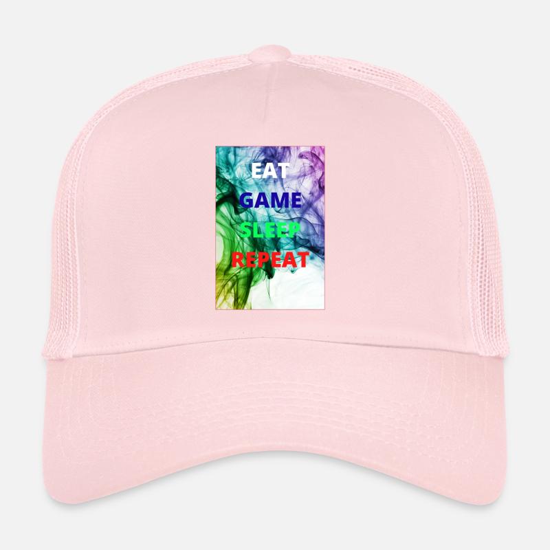 Essen Sie Spielschlaf wiederholen Farbplakat Trucker Cap