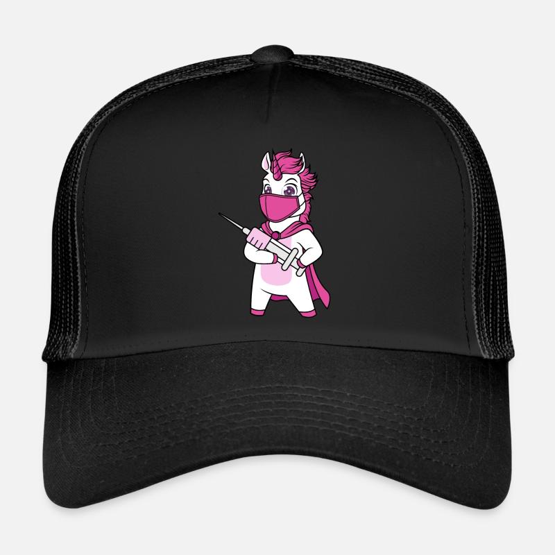 Geimpft Impfung Immunicorn Einhorn - Trucker Cap - Schwarz/Schwarz