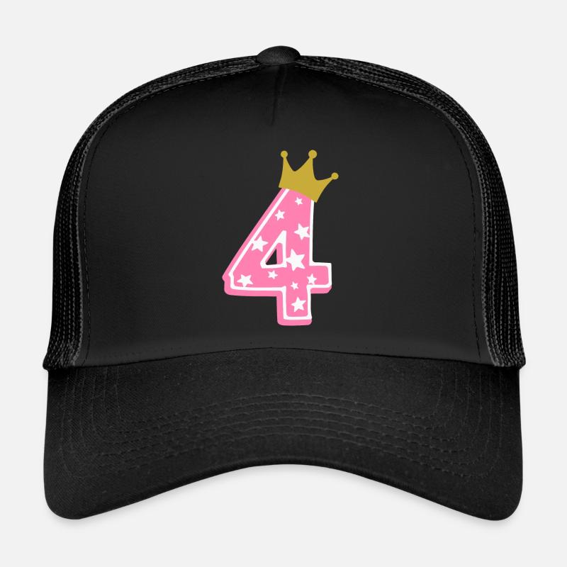 4 Krone 4. Geburtstag 4 Jahre - Trucker Cap - Schwarz/Schwarz