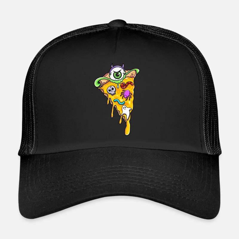 Creepy Horror Pizza Slices Skull Spider Trucker Cap