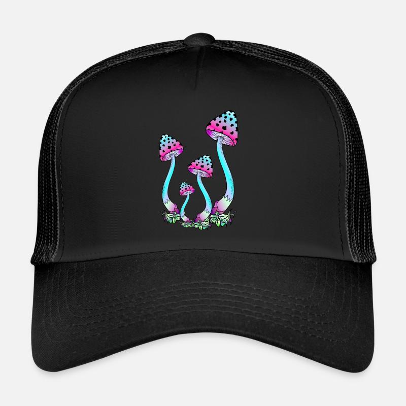Neon-colored mushrooms, psychedelic mushroom art Trucker Cap