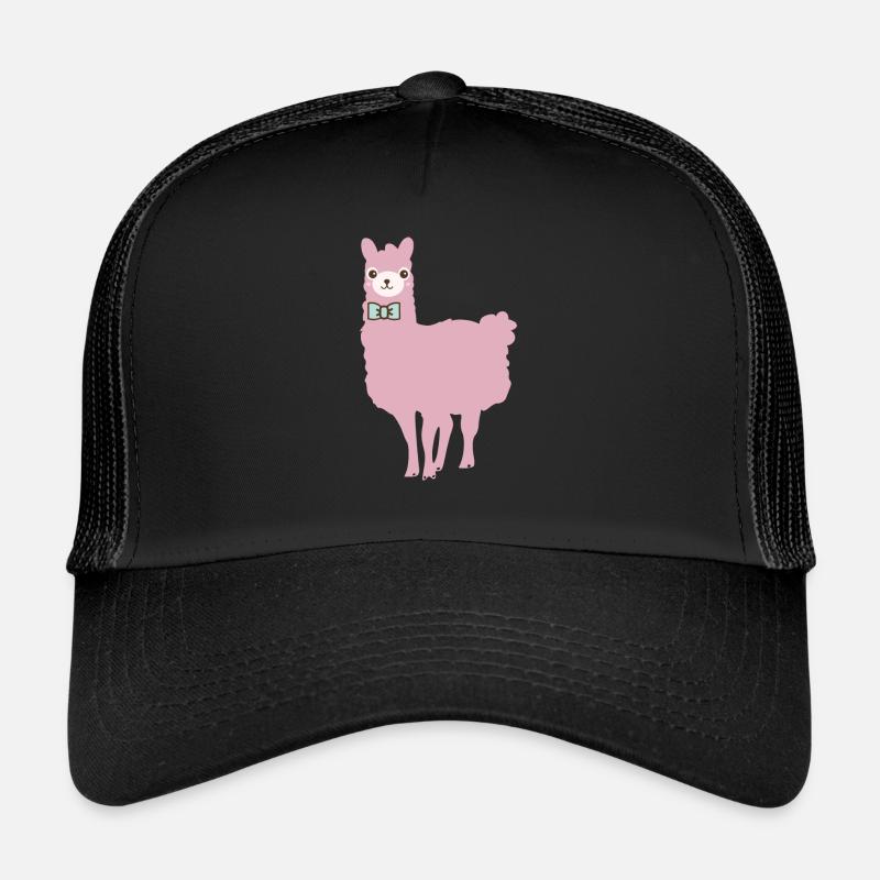 Lama pink mit Fliege - Trucker Cap - Schwarz/Schwarz