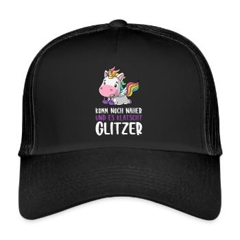 Noch näher es klatscht Glitzer Einhorn Geschenk - Trucker Cap - Schwarz/Schwarz - Vorne
