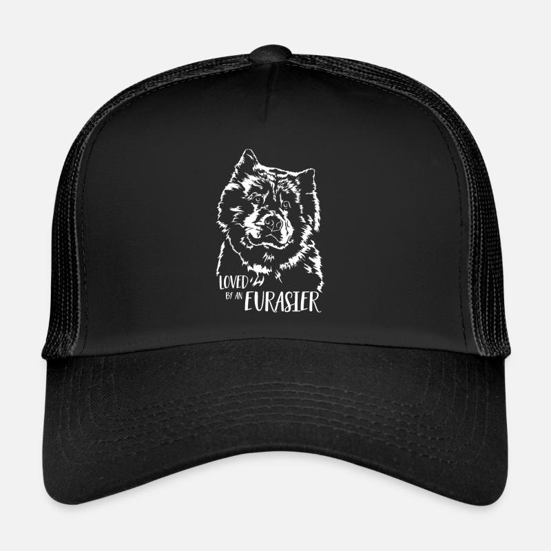 Loved by an Eurasier Hundespruch Hunde Wilsigns - Trucker Cap - Schwarz/Schwarz