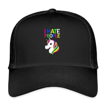 Regenbogen Einhorn - Trucker Cap - Schwarz/Schwarz - Vorne