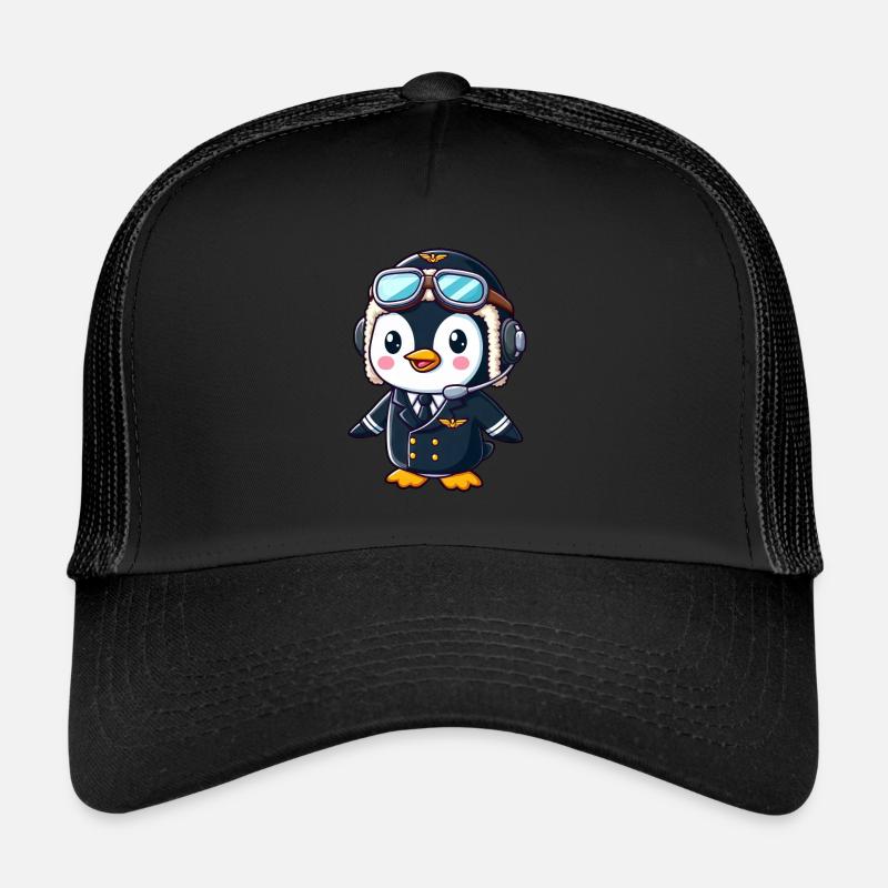 Lustiger Pinguin Pilot Flugschein Flugzeug Cartoon Trucker Cap