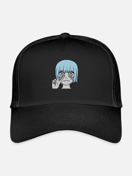 Victory hand sign crying girl - Trucker Cap - black/black - Front