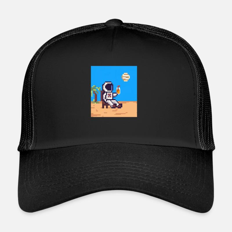 Astronaute en vacances Pixelart - Casquette trucker  - noir/noir