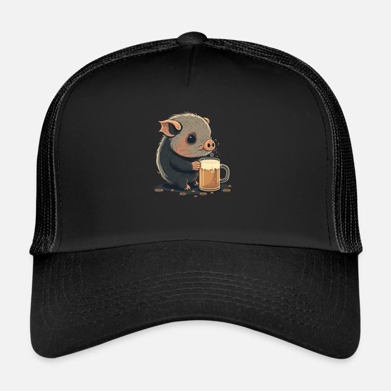Cute pig drinks a big beer Trucker Cap