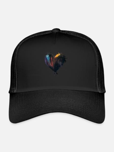 Gouttes de couleur de cœur colorées - Casquette trucker  - noir/noir - Devant