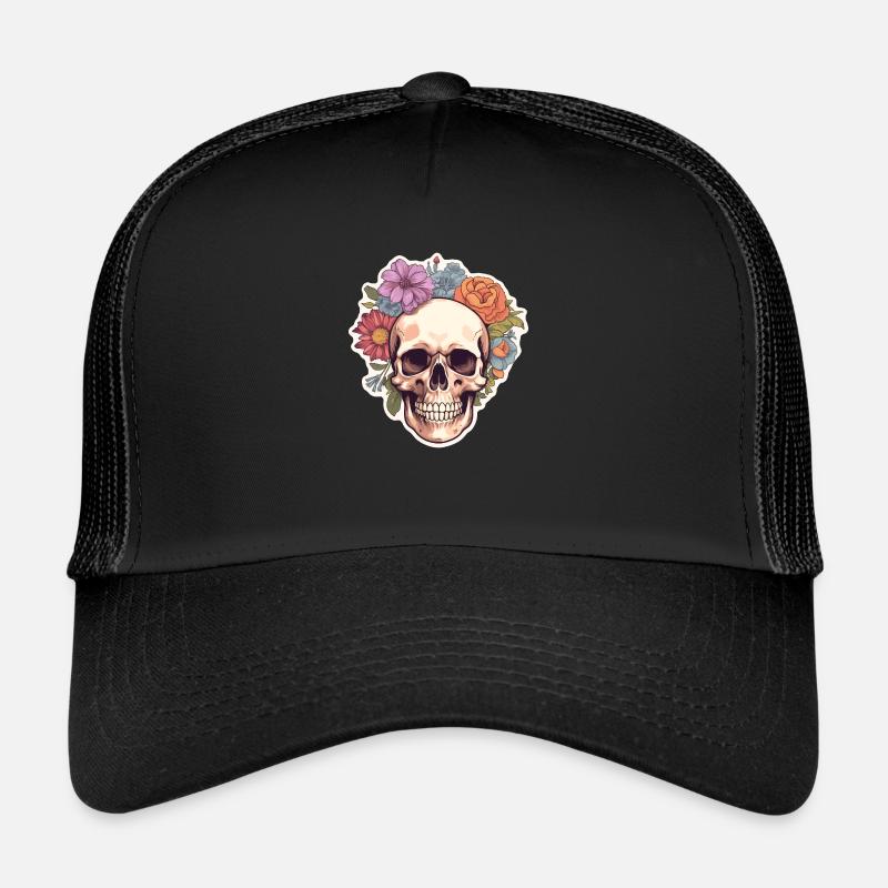 Crâne humain et fleurs 4 Casquette trucker 