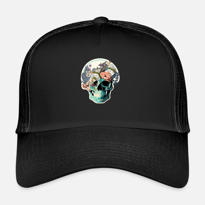 Crâne humain et fleurs 34 Casquette trucker 