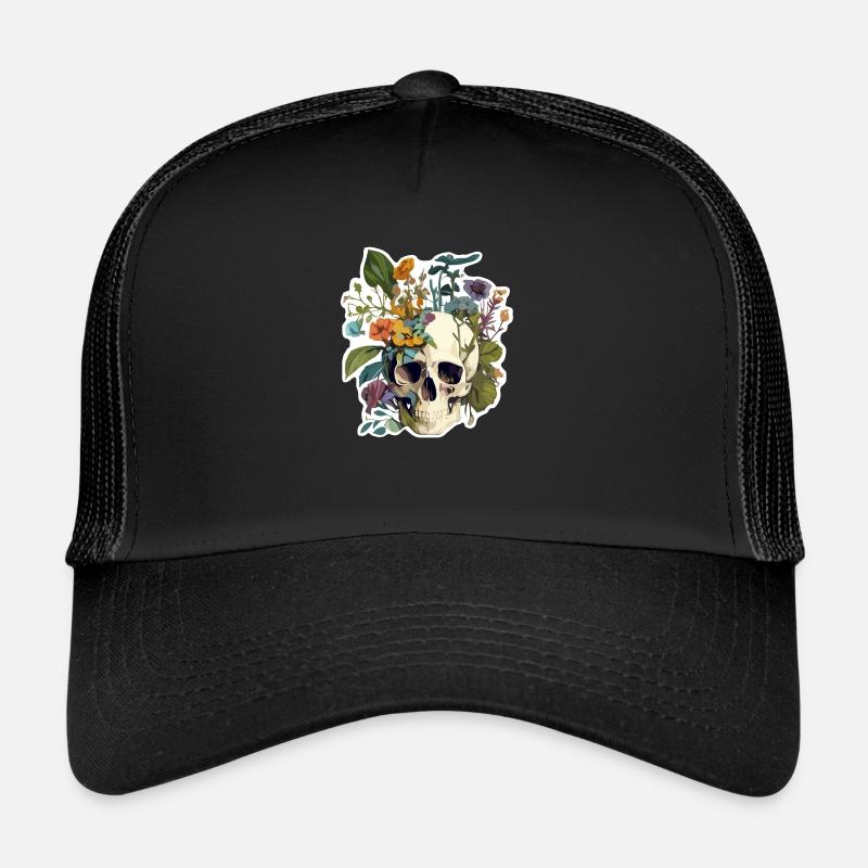 Crâne humain et fleurs 26 Casquette trucker 