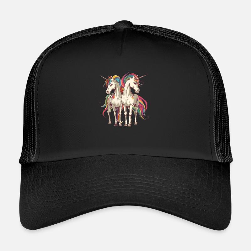 Buntes Einhorn-Duo - Trucker Cap - Schwarz/Schwarz