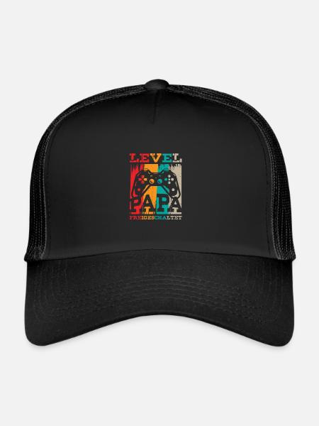Level Papa Frei Schwangerschaft Ankündigung - Trucker Cap - Schwarz/Schwarz - Vorne
