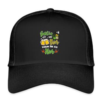 Garten und Bier Darum Bin Ich Hier - Trucker Cap - Schwarz/Schwarz - Vorne
