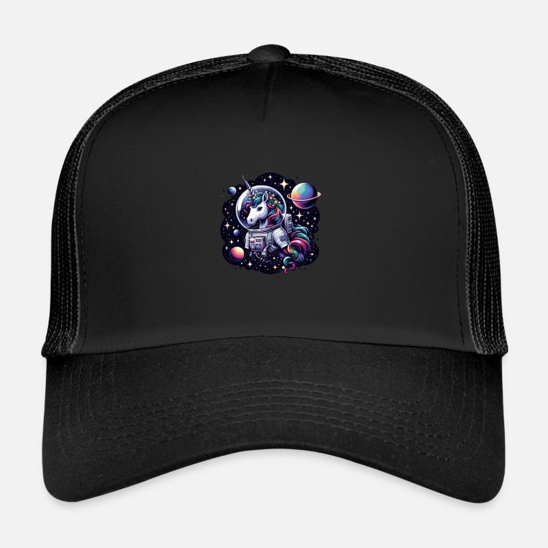 Einhorn in der Sternengalaxie - Trucker Cap - Schwarz/Schwarz
