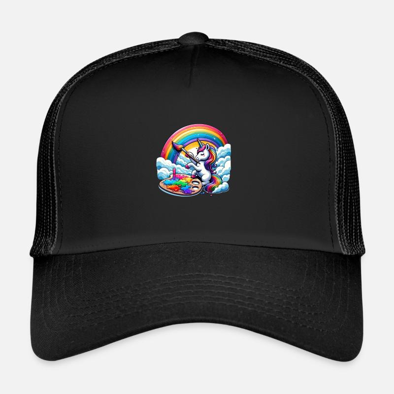 Künstlerische Einhorn Malerei Regenbogen - Trucker Cap - Schwarz/Schwarz