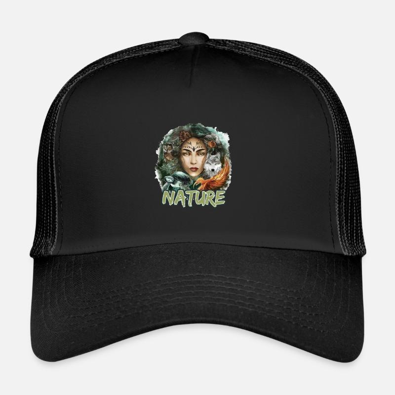 Natur Wolf Eule Schildkröte Frau für - Trucker Cap - Schwarz/Schwarz