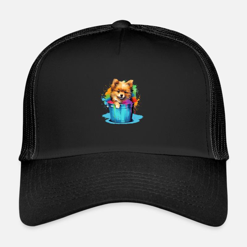 Zwergspitz Niedlicher Pomeranian Hund Farbeimer Trucker Cap