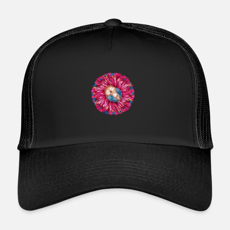 Niedlicher schlafender Vogel umgeben bunter Blume Trucker Cap