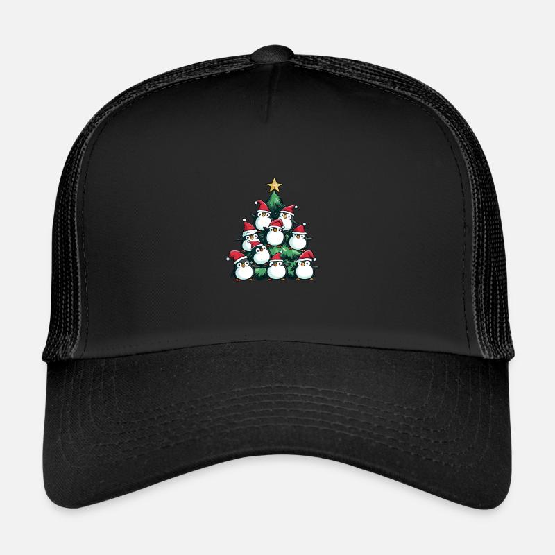 Pinguin Weihnachten Christbaum - Trucker Cap - Schwarz/Schwarz