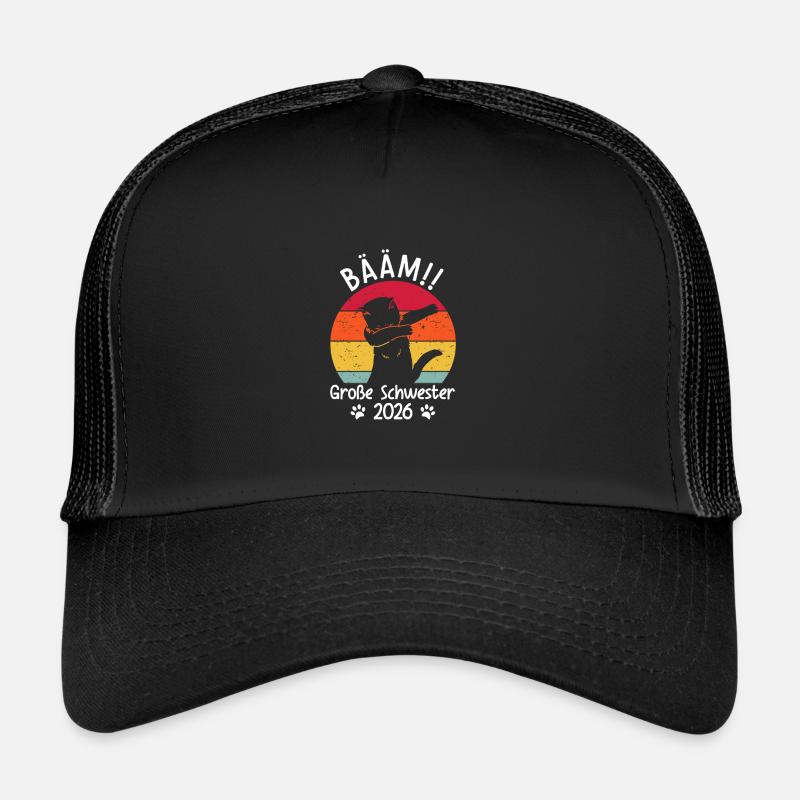 Bääm!! Große Schwester 2026 Dabbing Katze - Trucker Cap - Schwarz/Schwarz