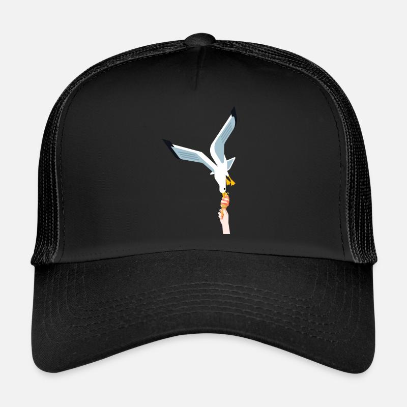 Mouette, glace, cadeau, oiseau, voleur - Casquette trucker  - noir/noir