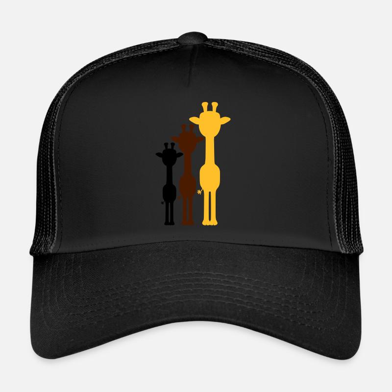 3 Farben Coole Giraffen Umriss Schatten Silhouette - Trucker Cap - Schwarz/Schwarz