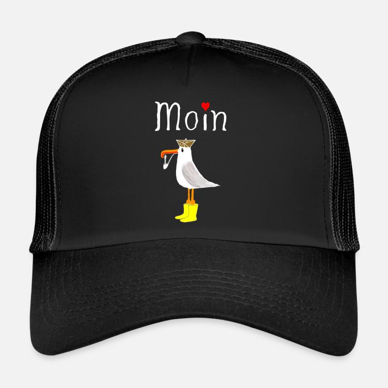 Seemann Moin Anker Geschenk Hafen Küste Meer Platt - Trucker Cap - Schwarz/Schwarz