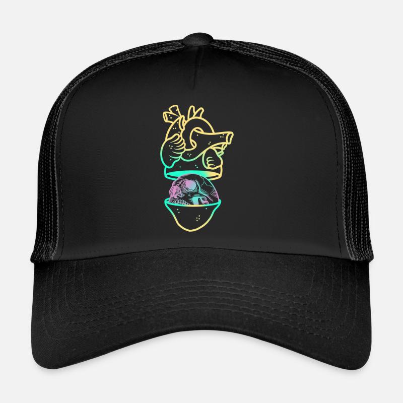 Herzschädel 1 gelb - Trucker Cap - Schwarz/Schwarz